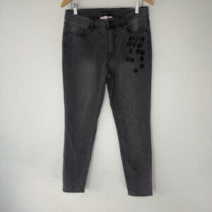 Philosophy Black Denim Jeans Floral Embroidered Bejeweled Jeans size 12